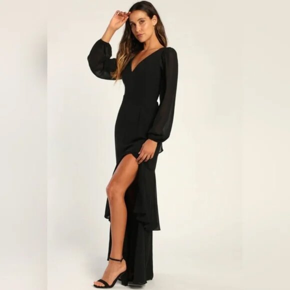 Lulu's Tier Elegance Black Long Sleeve Tiered Maxi Dress - Picture 1 of 4